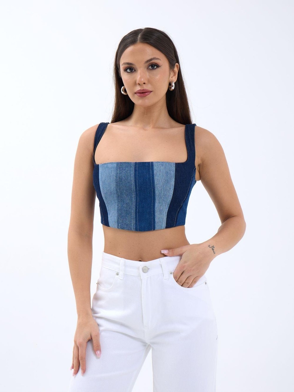 6890 Kot Crop-Mavi