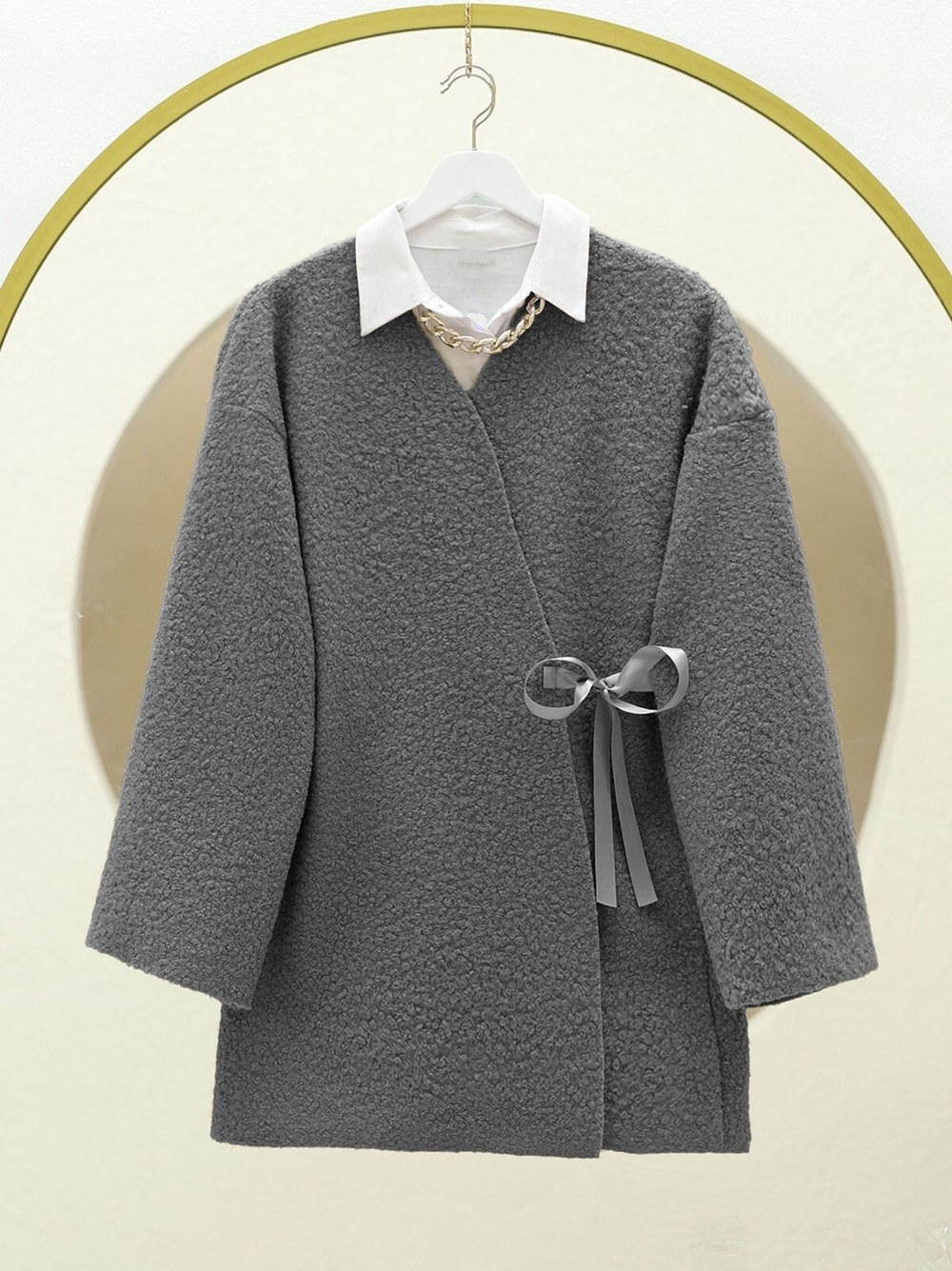 Yandan Bağlamalı Buklet Kimono -Füme