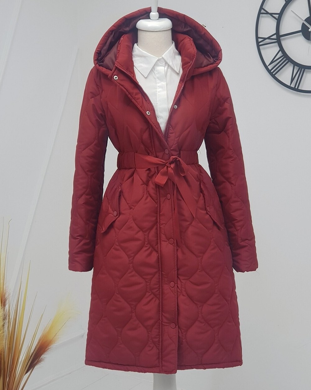 Tünel Bağcıklı Cepleri Çıtçıtlı Kapitone Mont -Bordo