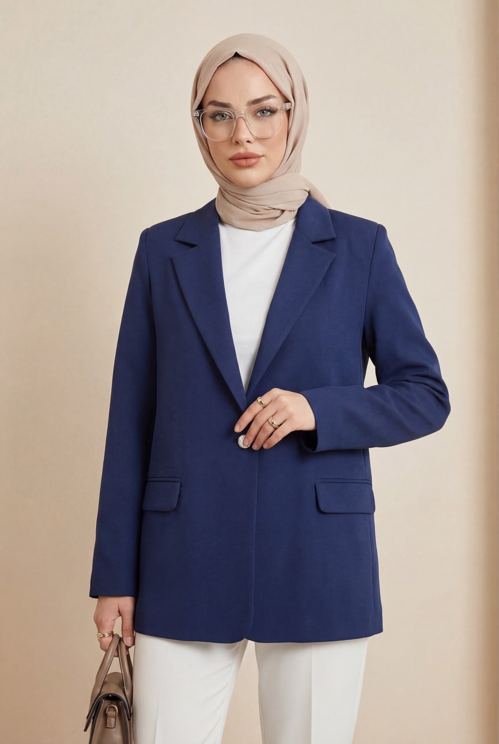 Cepli Tek Düğmeli Likralı Ceket -Laci