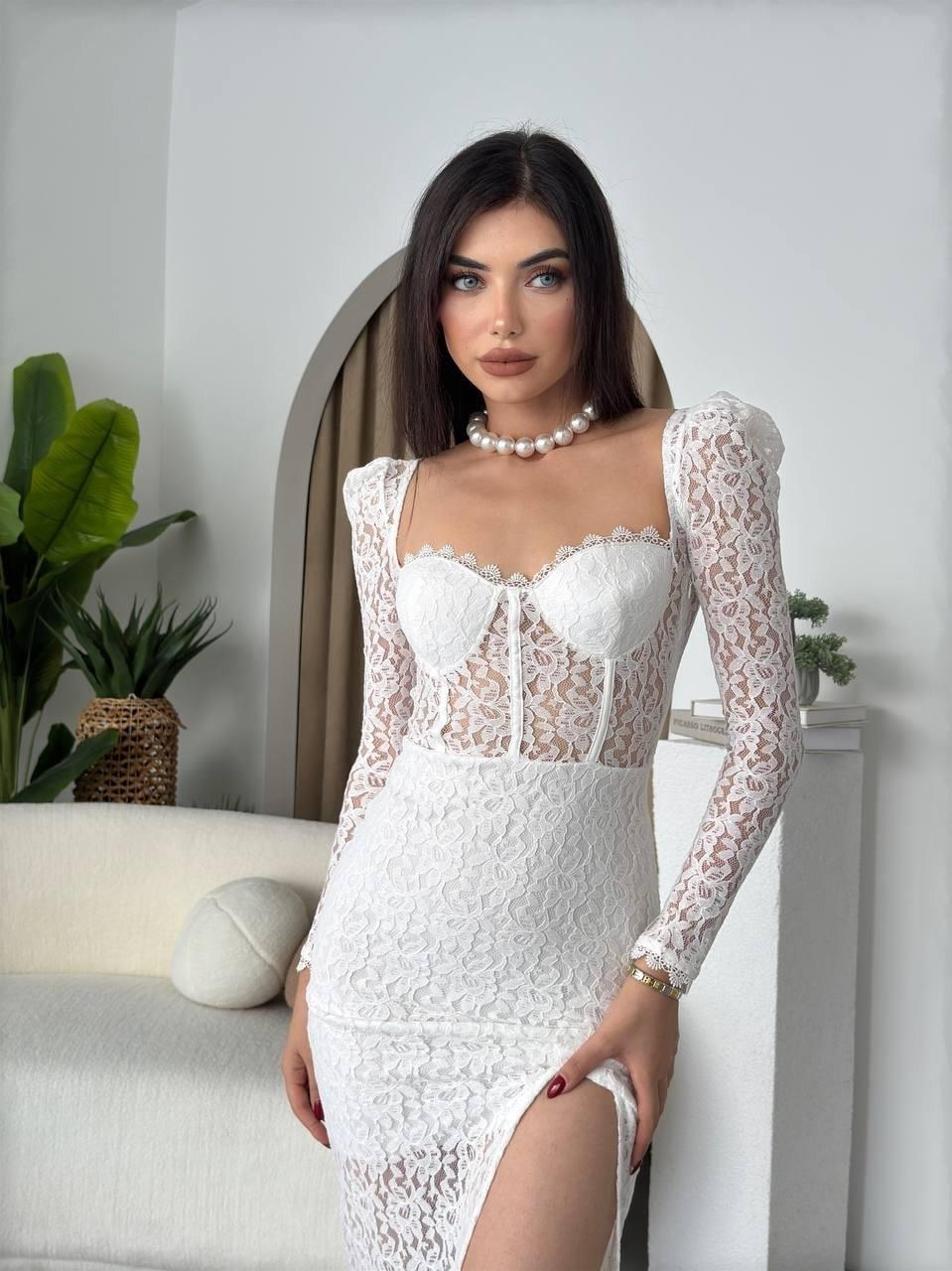 Siena Yırtmaç Detaylı Elbise ETK-00277-ekru