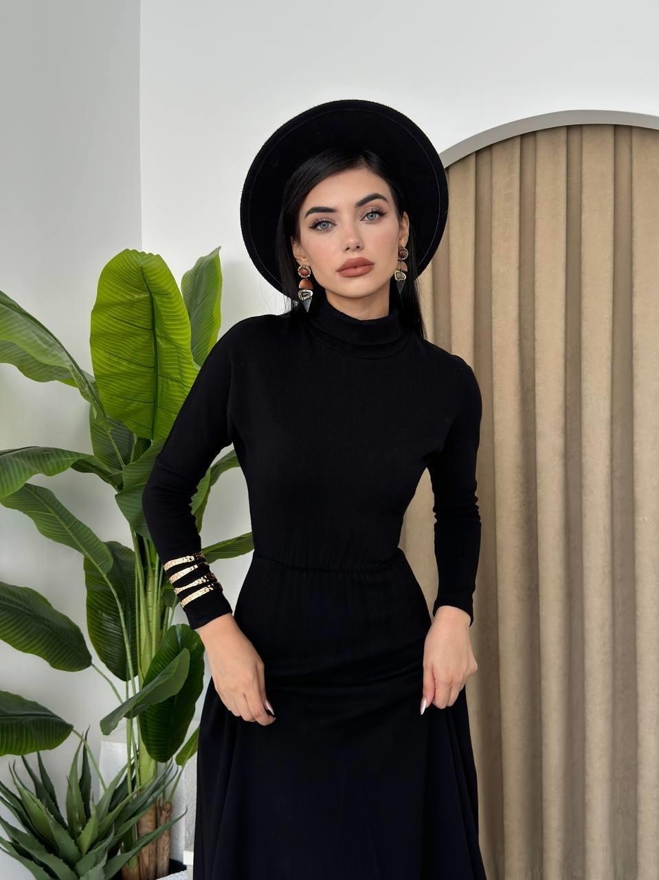 Dina Boğazlı Midi Elbise ETK-00116-siyah