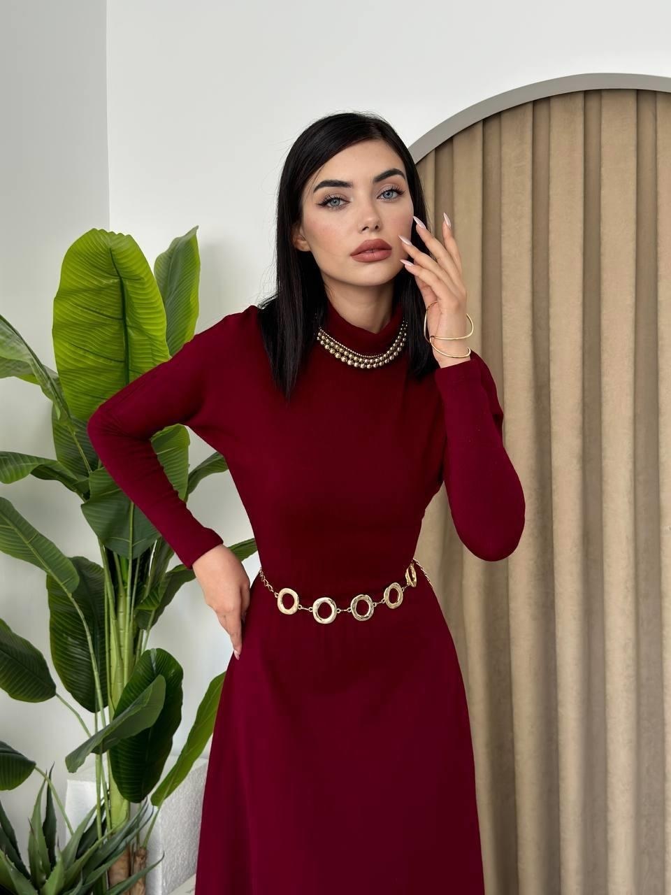 Dina Boğazlı Midi Elbise ETK-00116-bordo