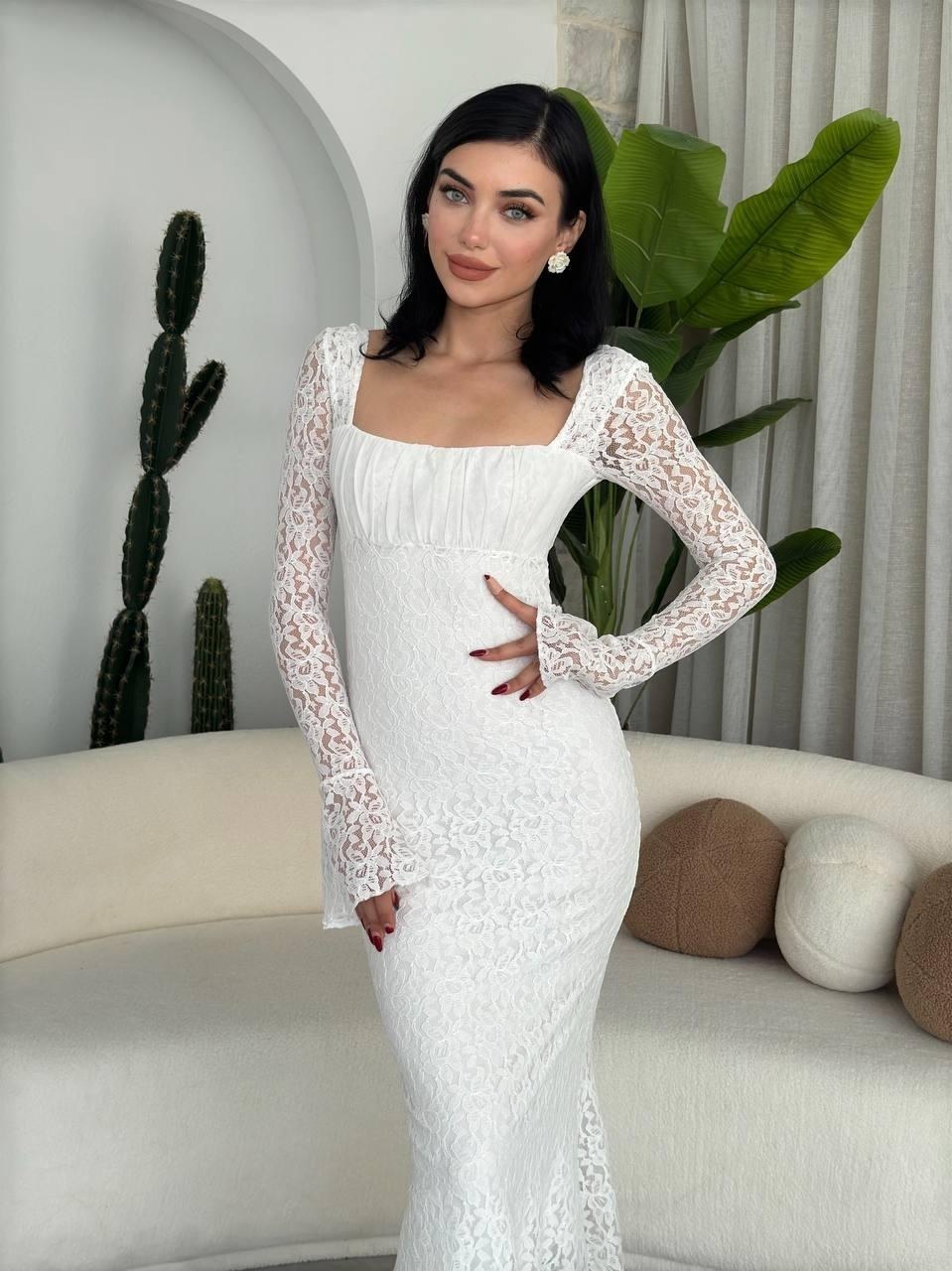 Porter Midi Elbise ETK-00247-beyaz