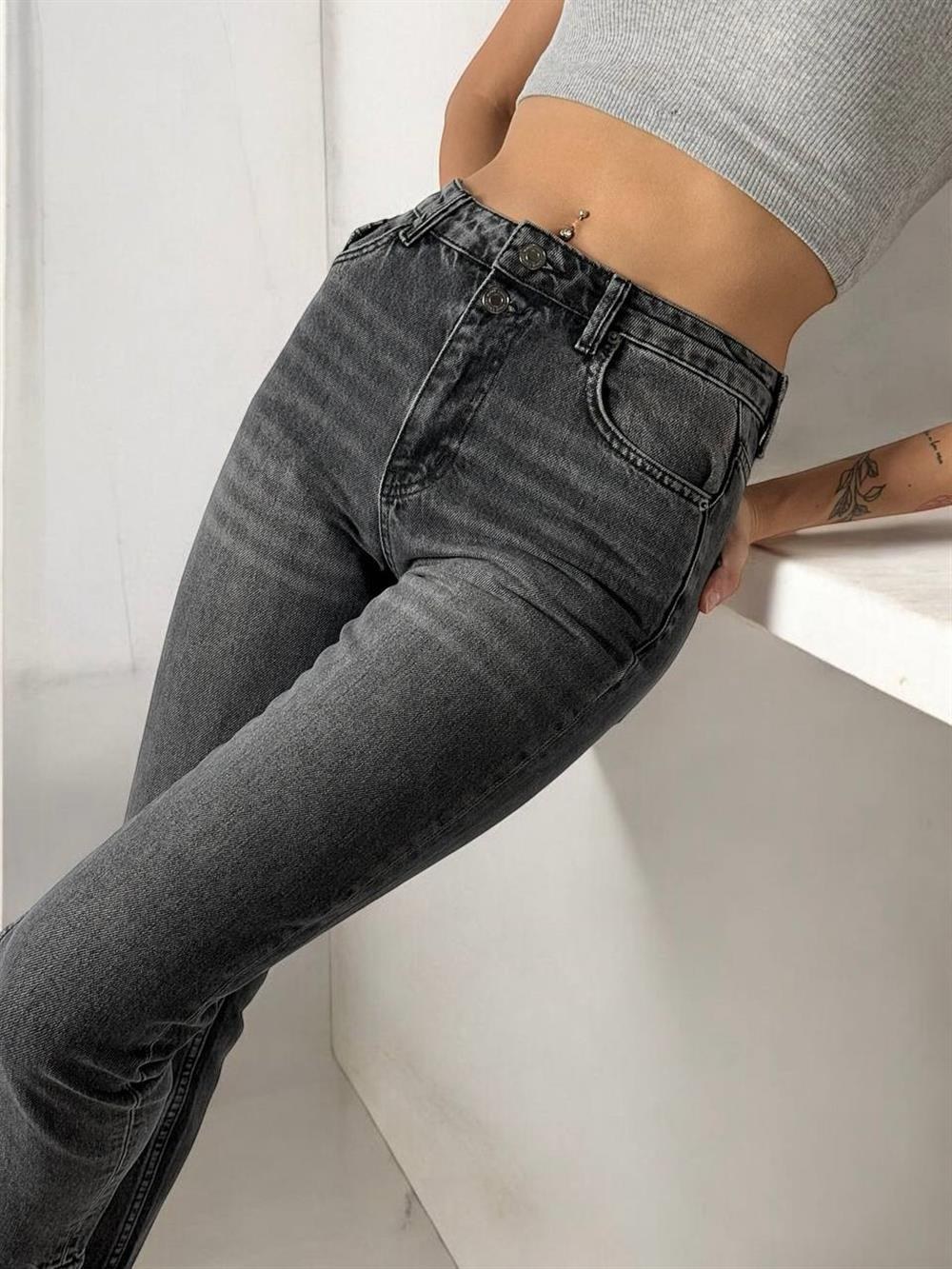 Yüksek Bel Boru Paça Bilek Boy Onyx Black Jean Pantolon