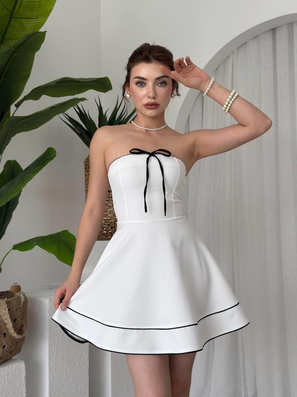 Yuna Straplez Elbise ETK-00653-beyaz
