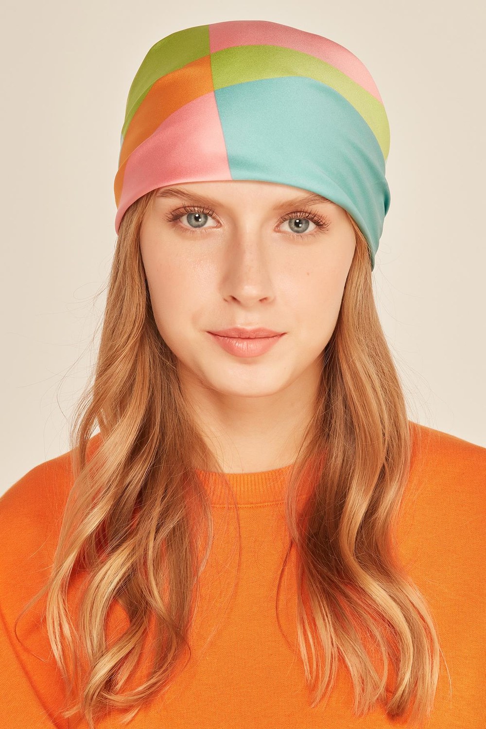 12396 Çok Renkli Saten Bandana Fular 50x50 Cm