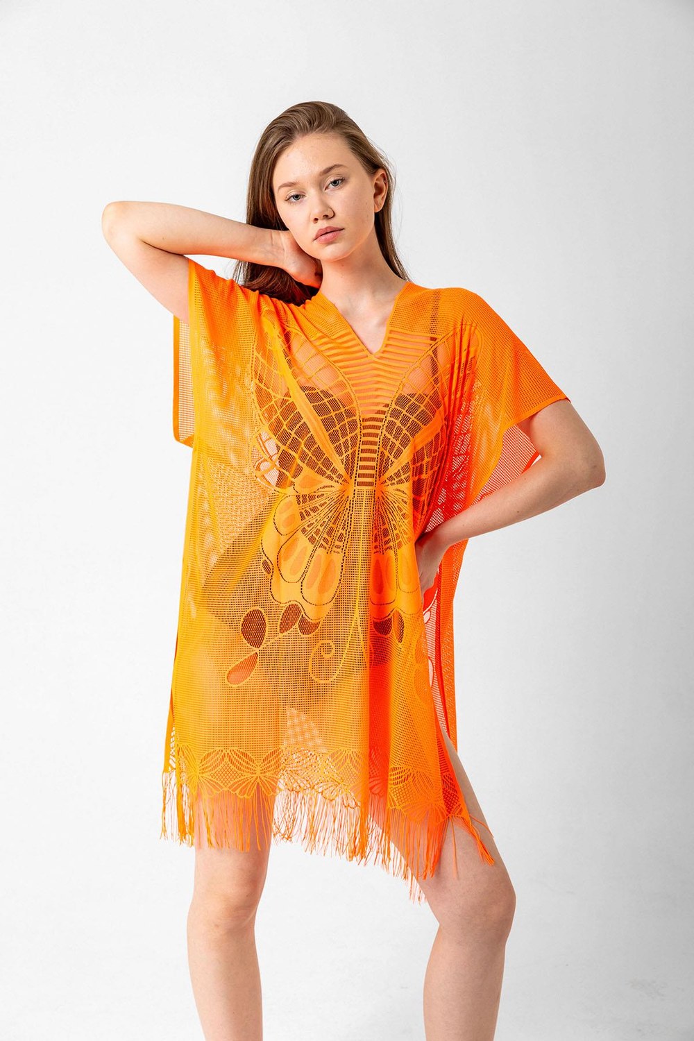 13336 Kelebek Desenli Fileli Orange Pareo