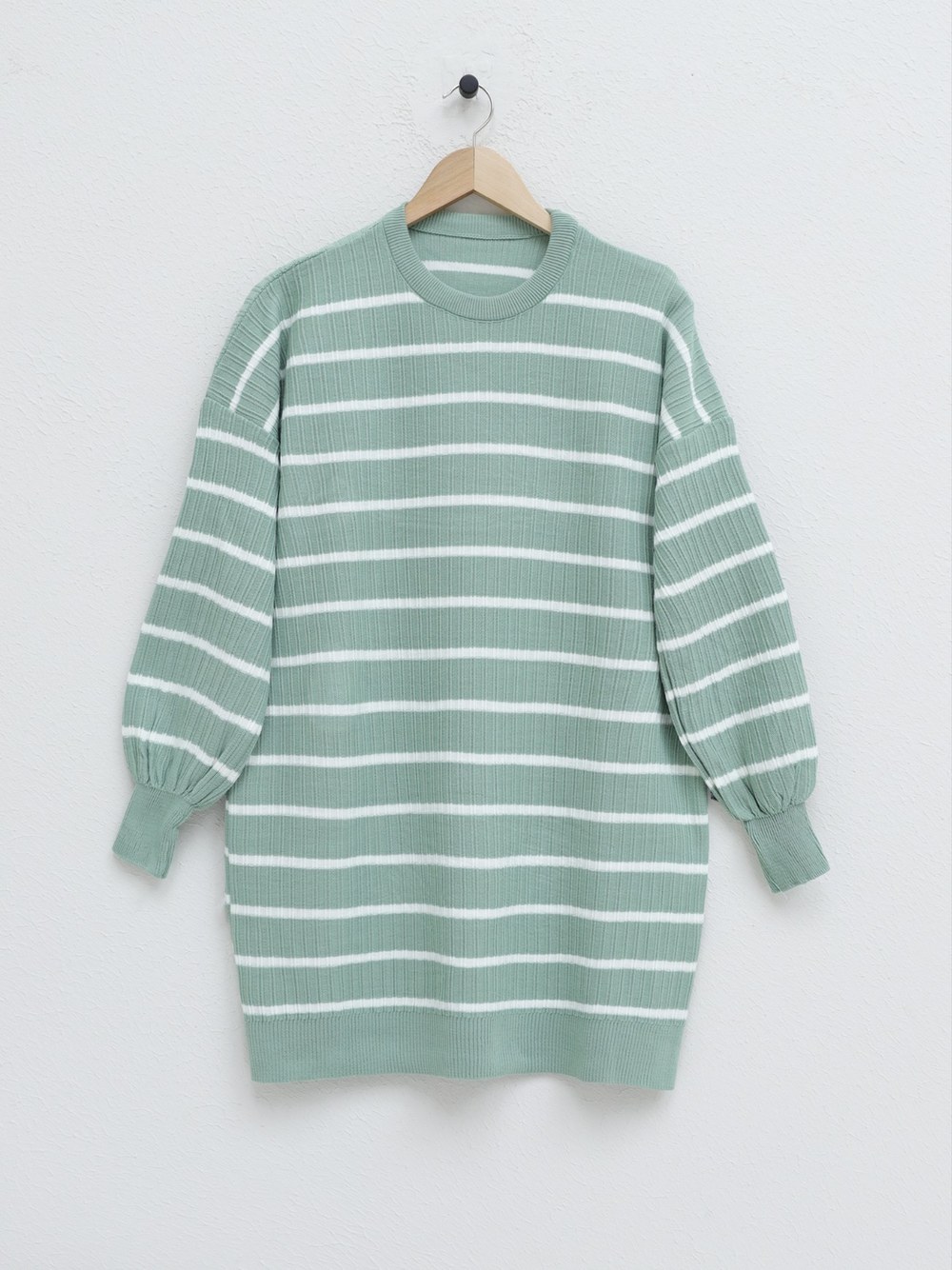 Bisiklet Yaka Fitilli Triko Tunik -Mint