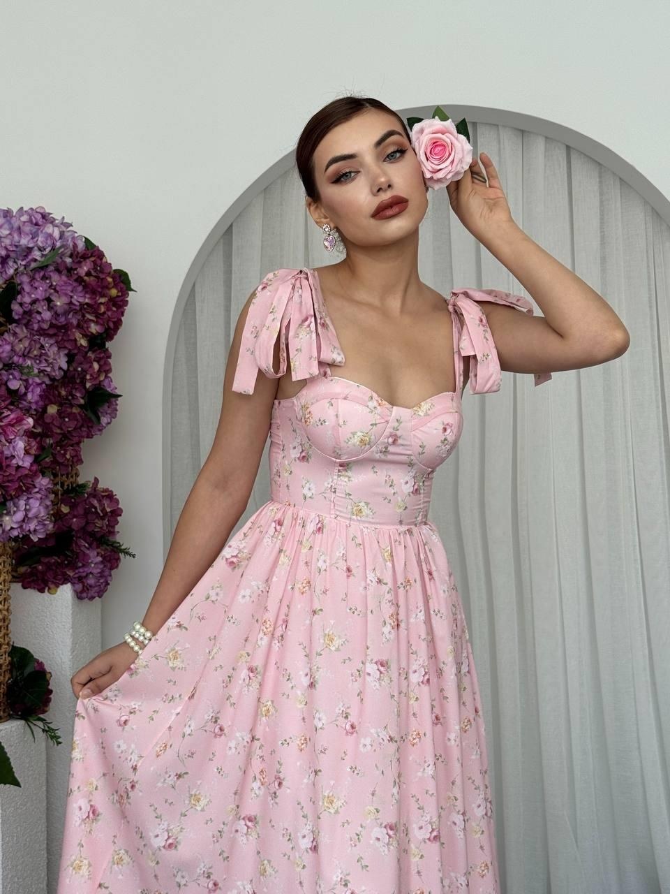 Yunn Omuz Bağlamalı Elbise ETK-00680-pembe