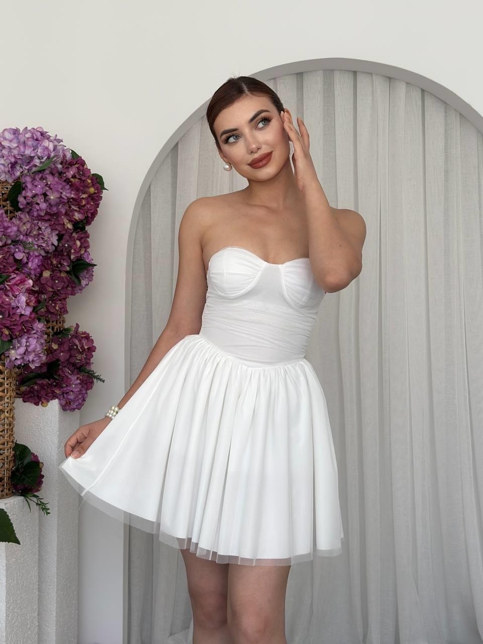 Xoxa Straplez Elbise ETK-00684-beyaz
