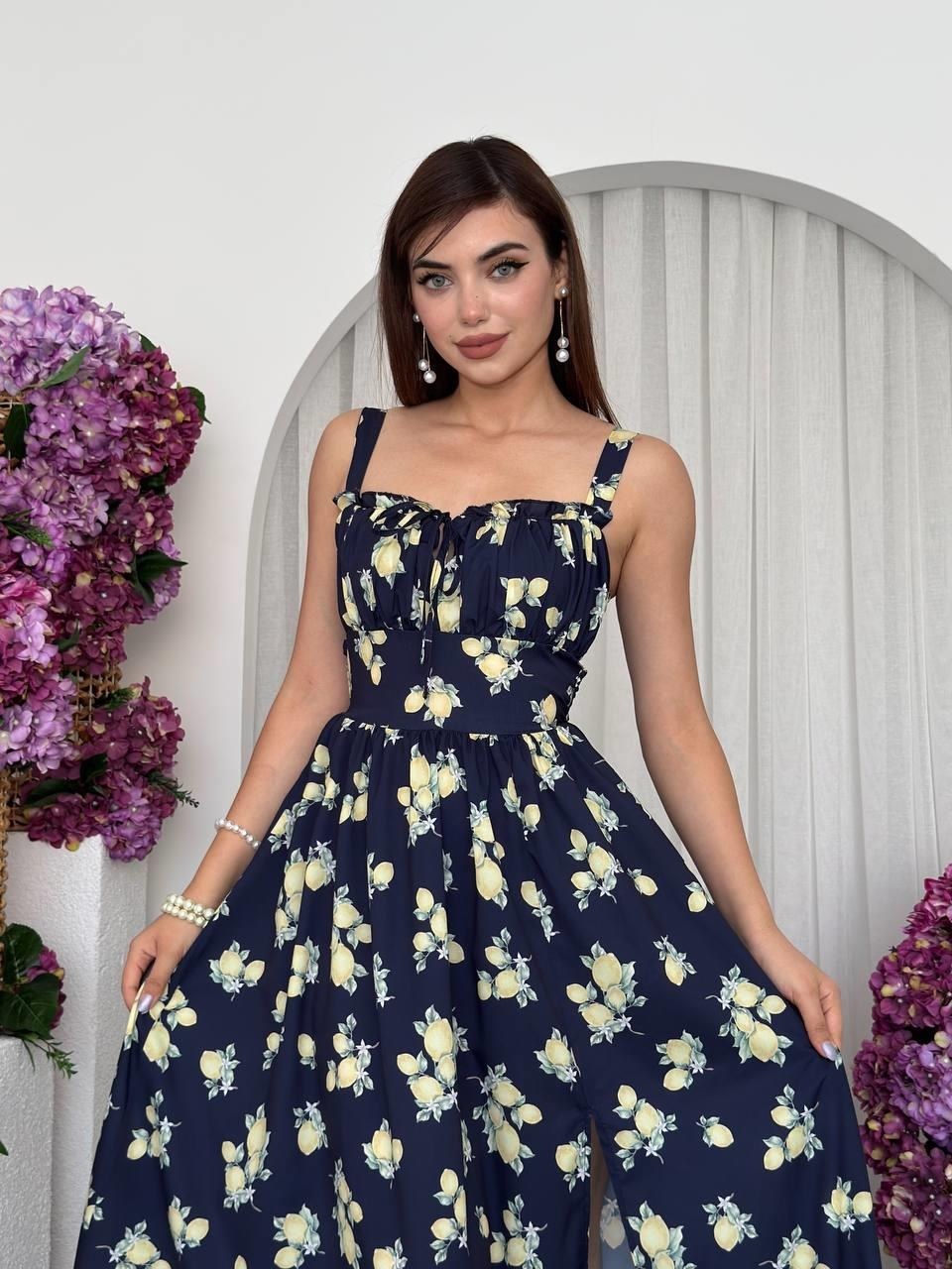 Soni Yırtmaç Detaylı Elbise ETK-00709-desenli