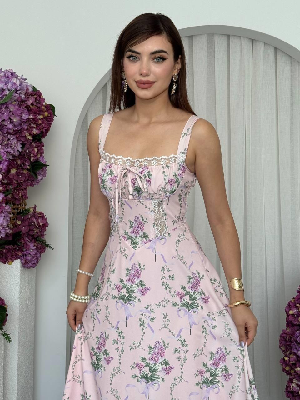 Palomı Midi Elbise ETK-00711-pembe