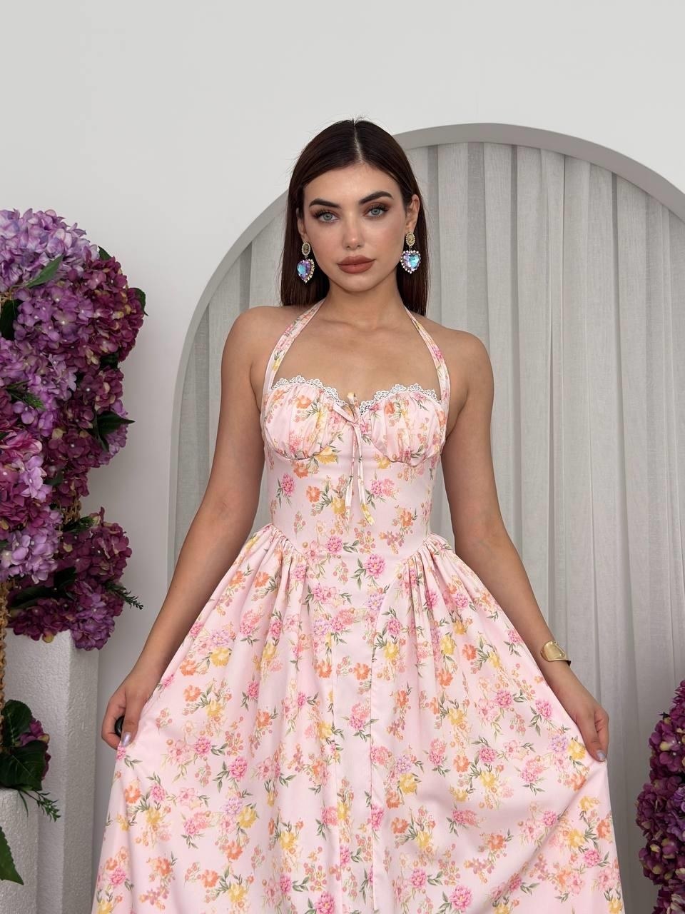 Sıms Midi Elbise ETK-00708-pembe