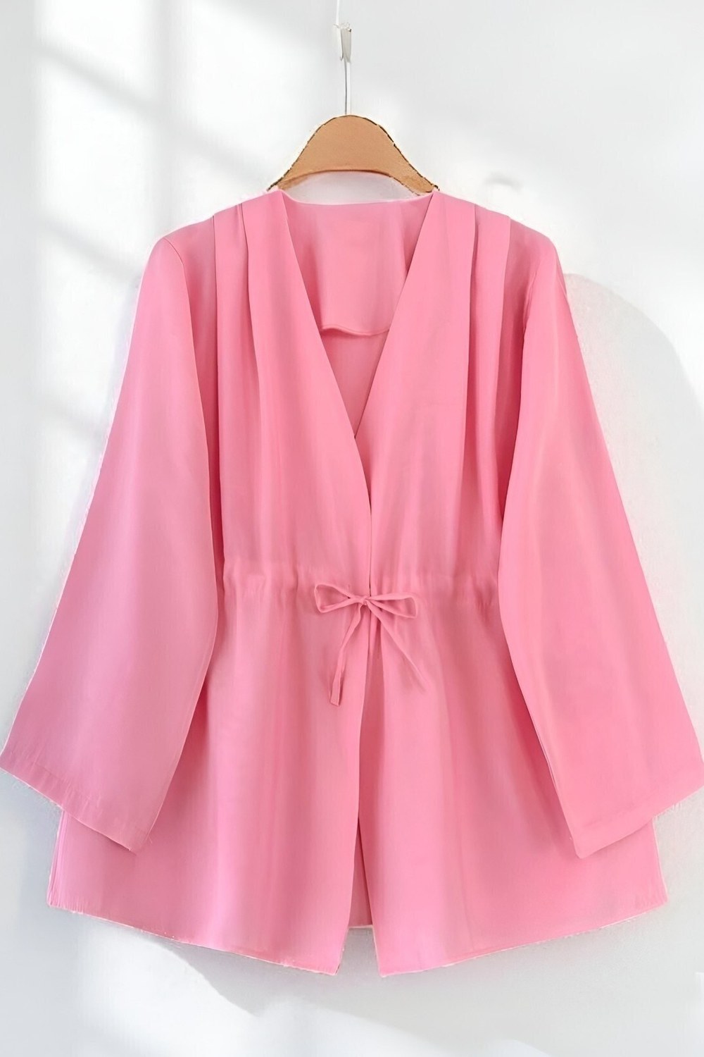 Beli Tünel Bağcıklı Modal Kimono -Pembe