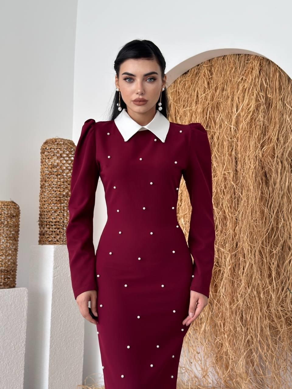 Noi İnci Detaylı Elbise ETK-00738-bordo