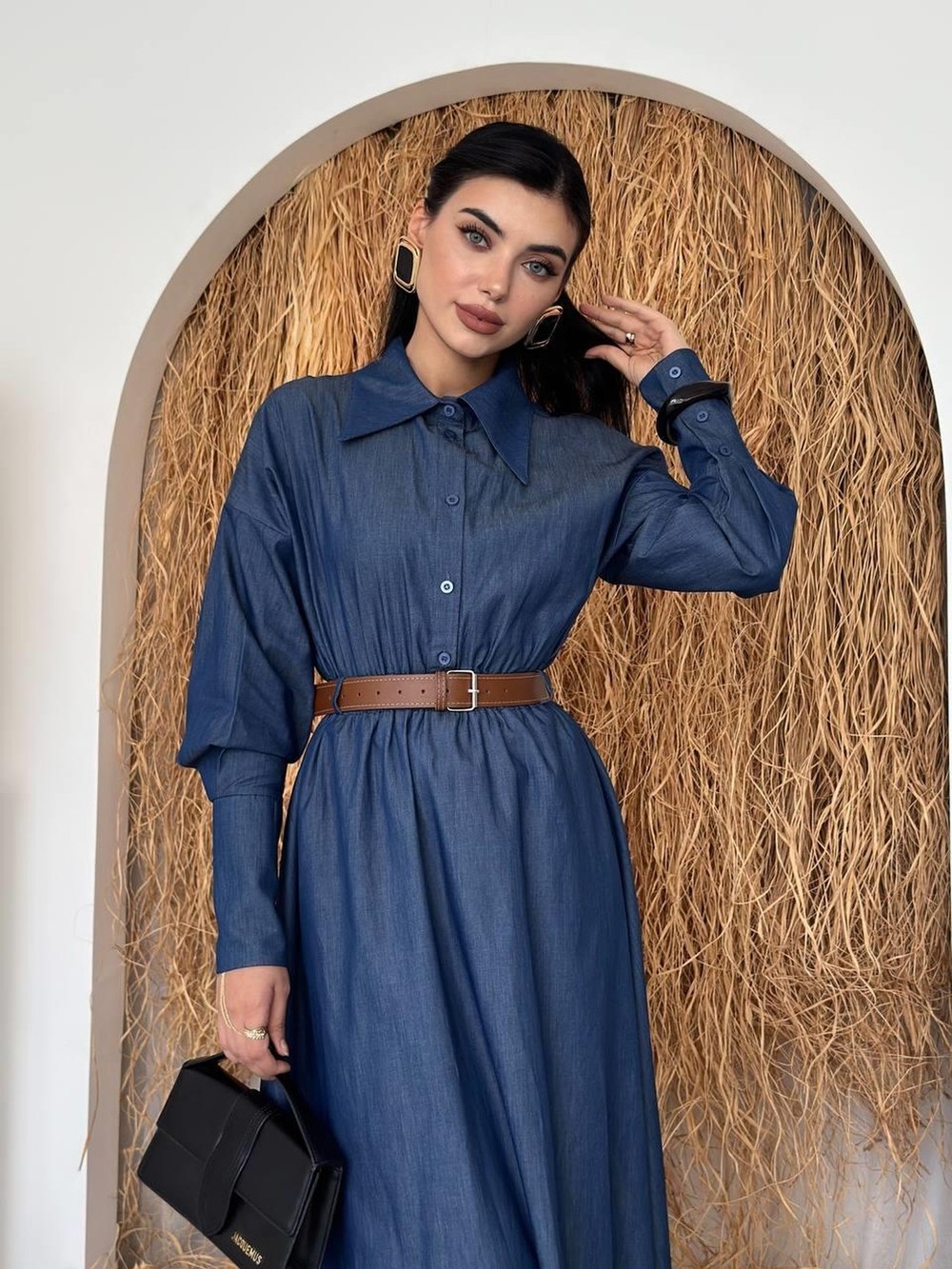 Peju Denim Elbise ETK-00752-mavi