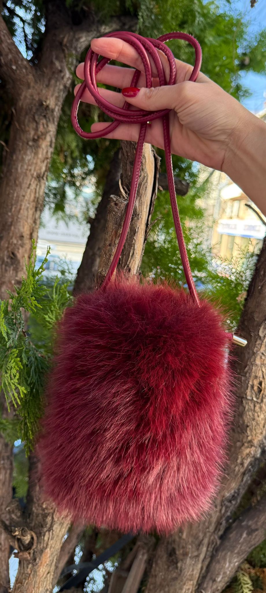 NWC-006 İçi Kadife Astarlı Bordo Mini Peluş Çanta