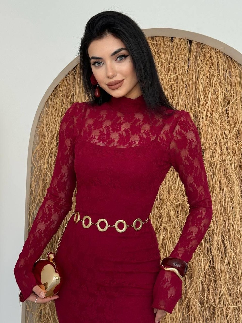 Bela Midi Elbise ETK-00226-bordo