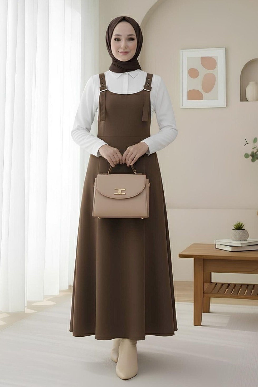 Yarım Fermuarlı Gabardin Jile -Kahve