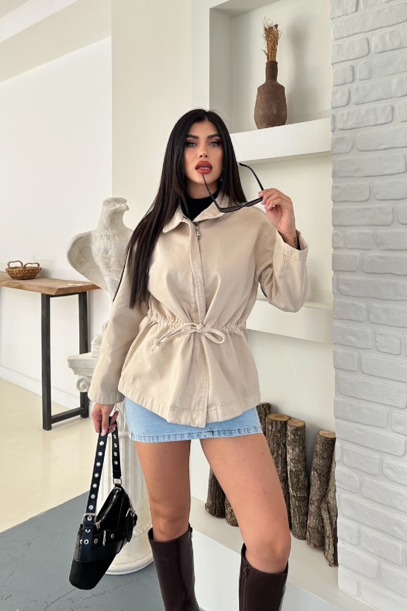 Bel Büzgü Detaylı Kot Ceket 6145 Taş
