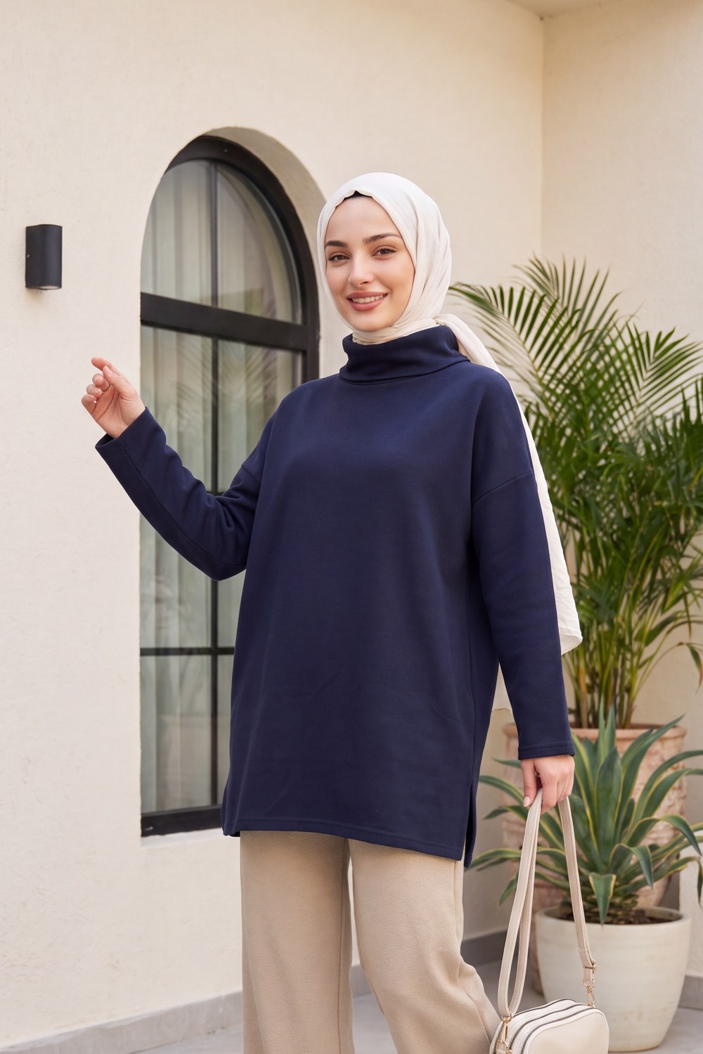 Balıkçı Yaka Yırtmaçlı Selanik Tunik -Laci