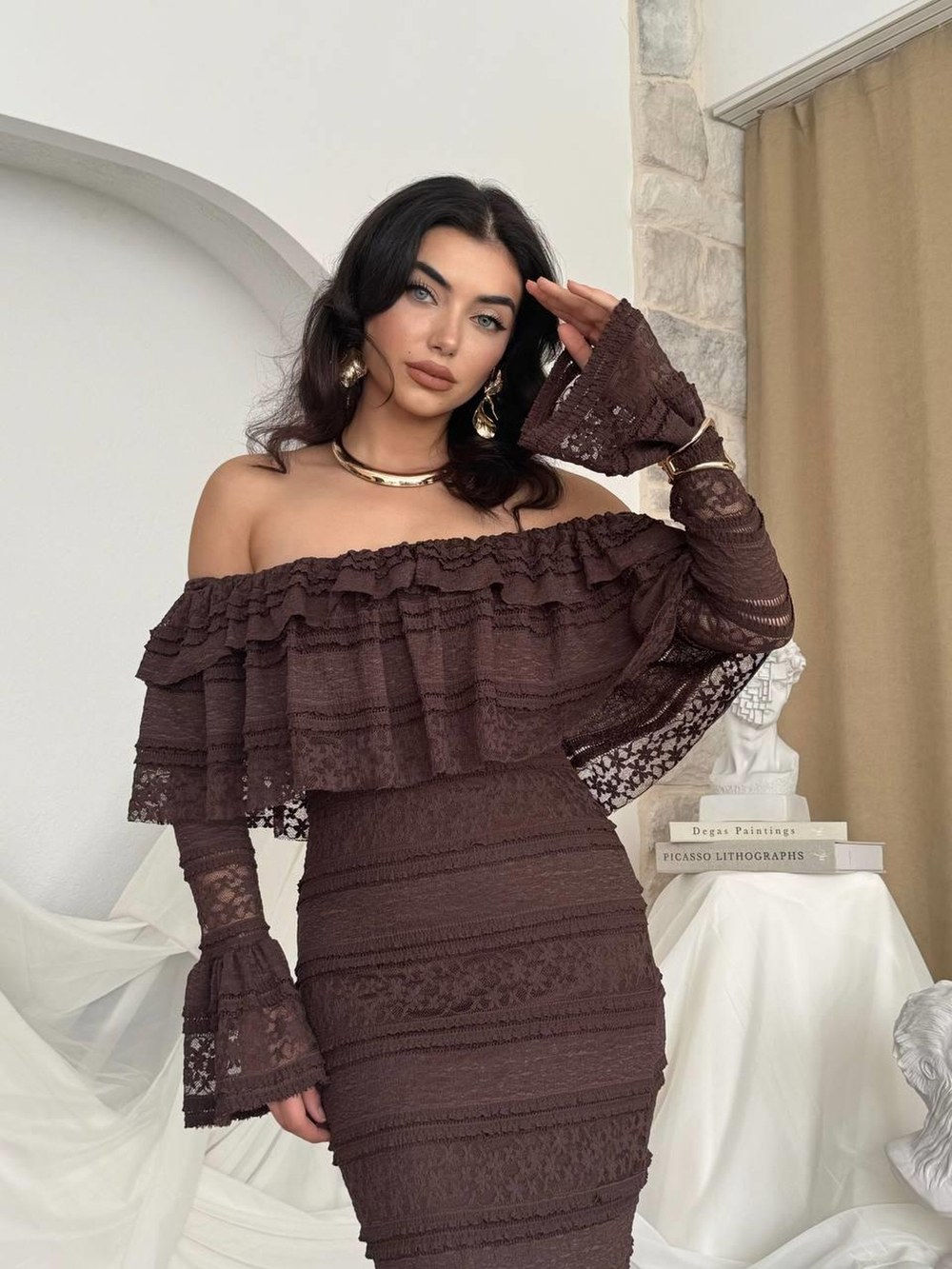 Vova Straplez Elbise ETK-00761-kahve
