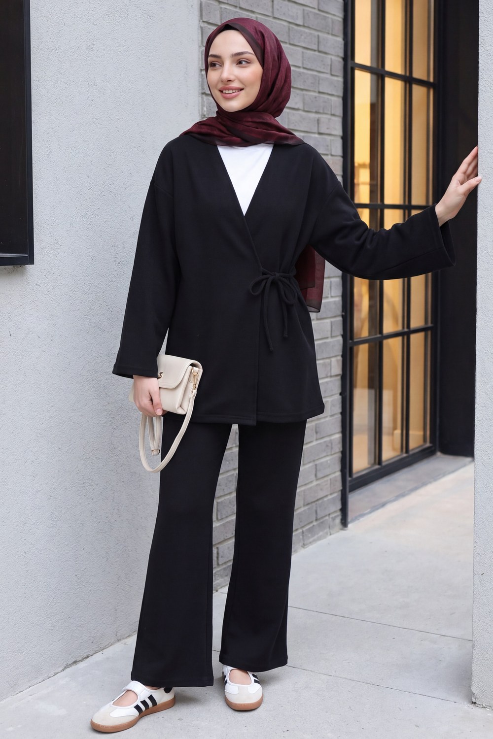 Çapraz Bağlamalı Selanik Kimono Takım -Siyah