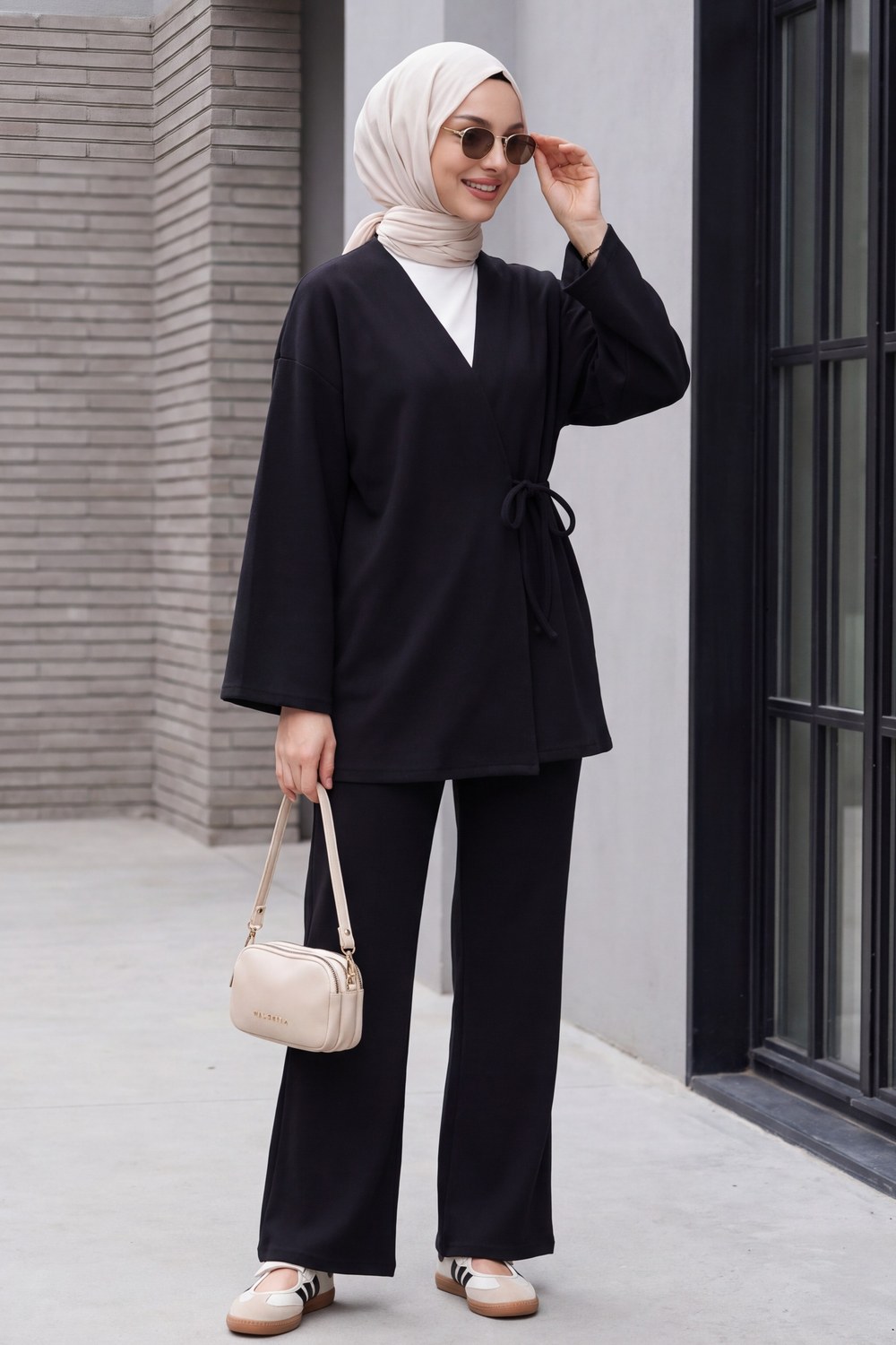 Çapraz Bağlamalı Selanik Kimono Takım -Antrasit