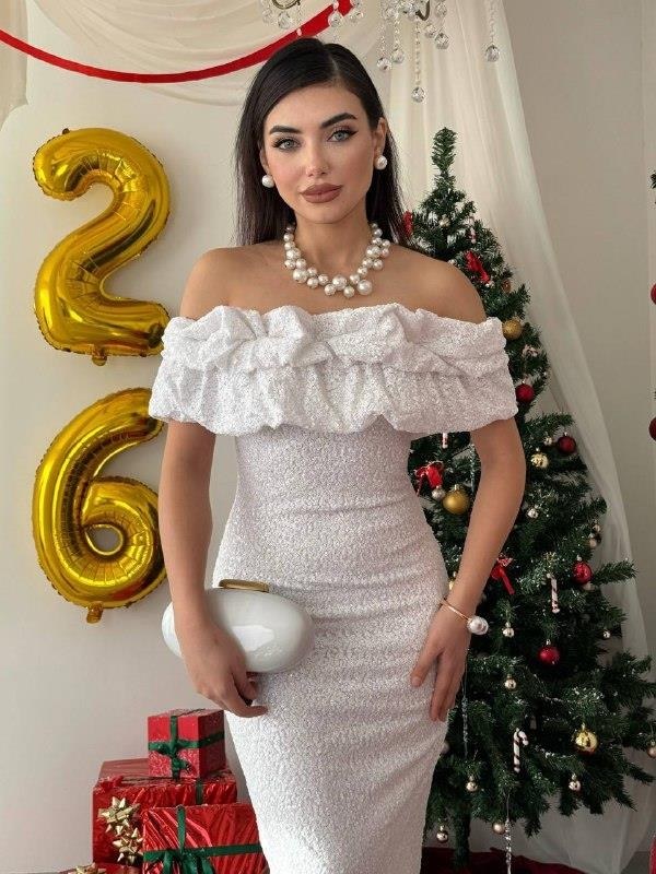 Vinta Straplez Elbise ETK-00816-beyaz