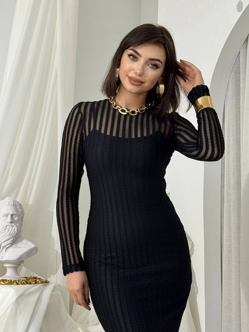 Polin Midi Elbise ETK-00841-siyah