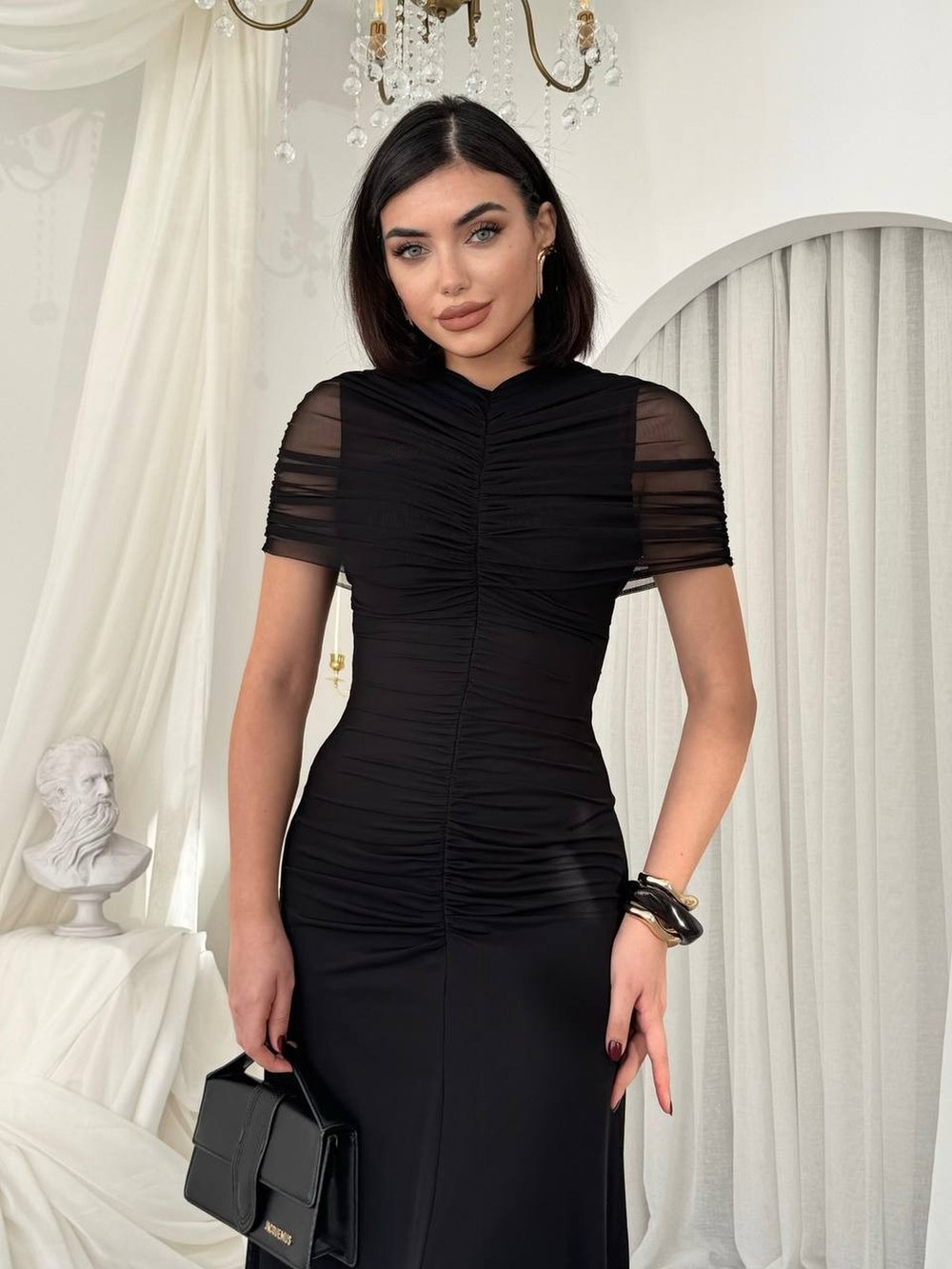 Fıno Midi Elbise ETK-00844-siyah