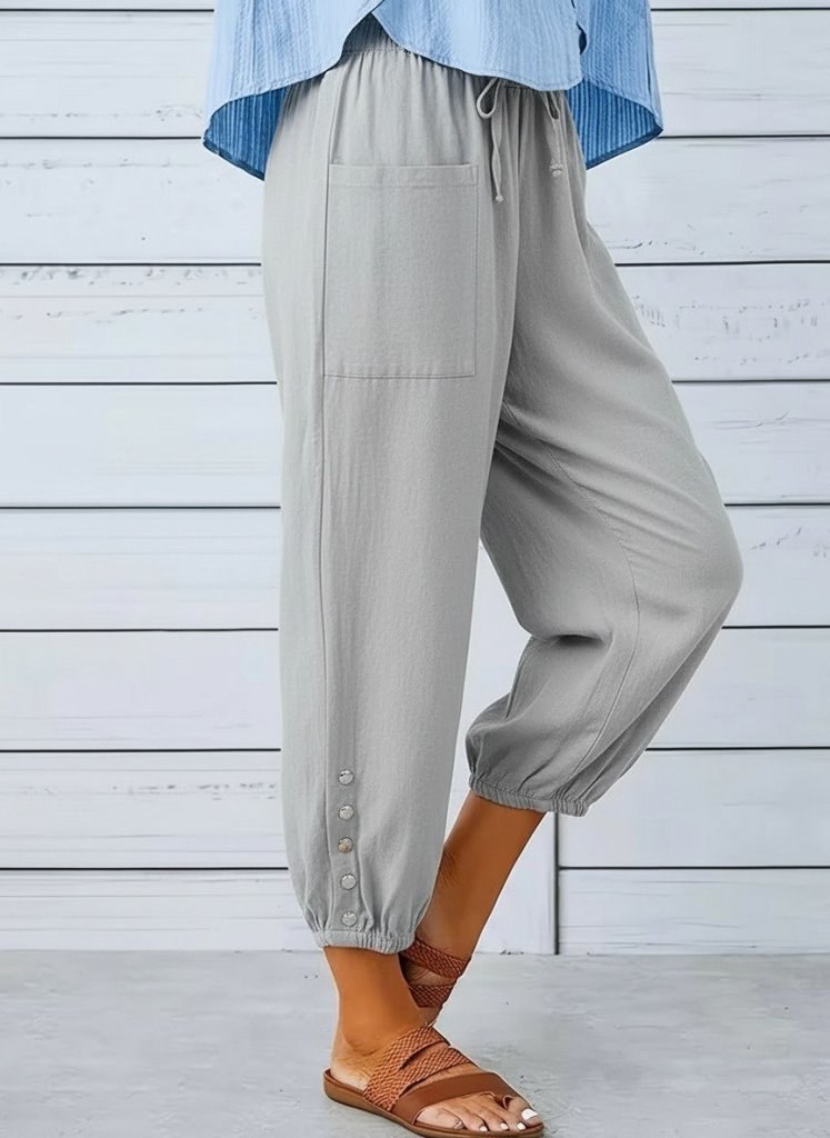 Kadın Beli Lastikli Bağcıklı Düğme Detaylı Pantolon , 36567