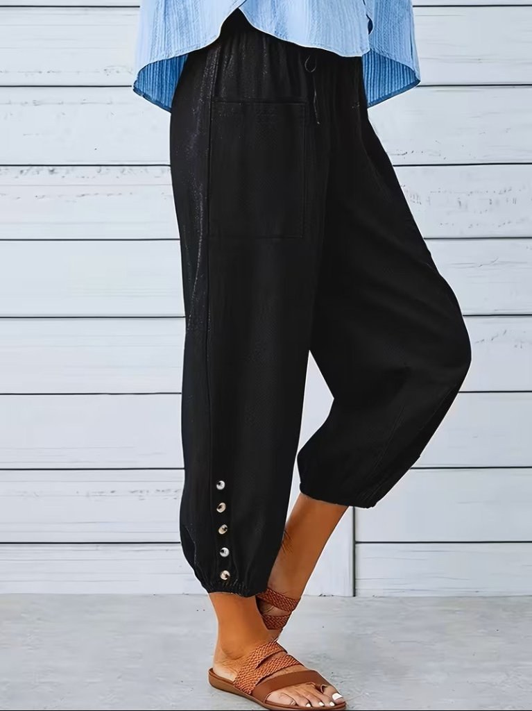 Kadın Beli Lastikli Bağcıklı Düğme Detaylı Pantolon , 36566