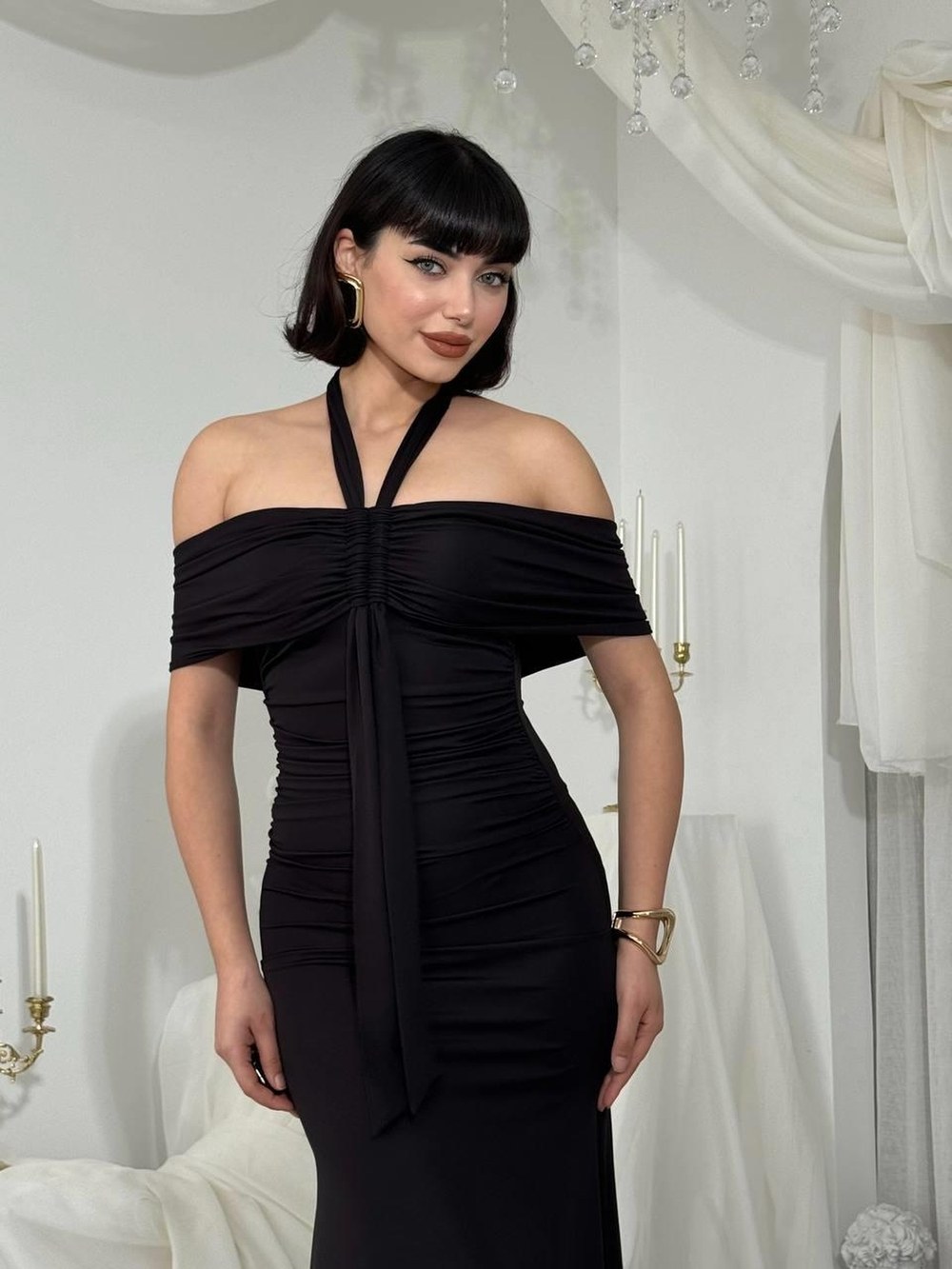 Selen Straplez Elbise ETK-00829-siyah