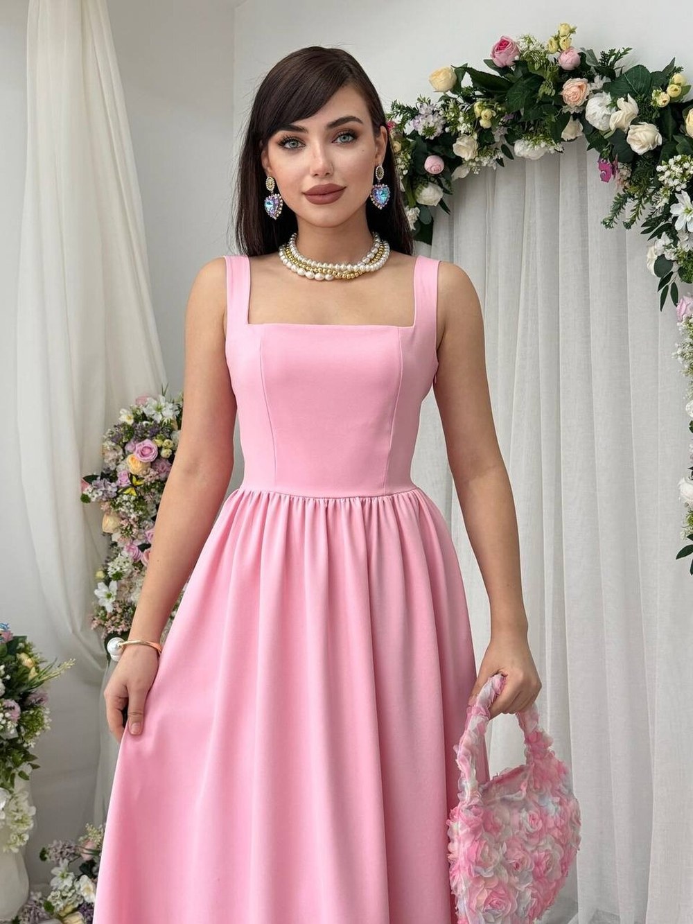 Dınas Fiyonk Detaylı Elbise ETK-00863-pembe