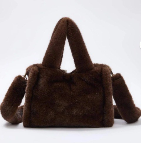 NWC-018 Peluş Kahverengi El Ve Omuz Çantası 28x23x11 Cm