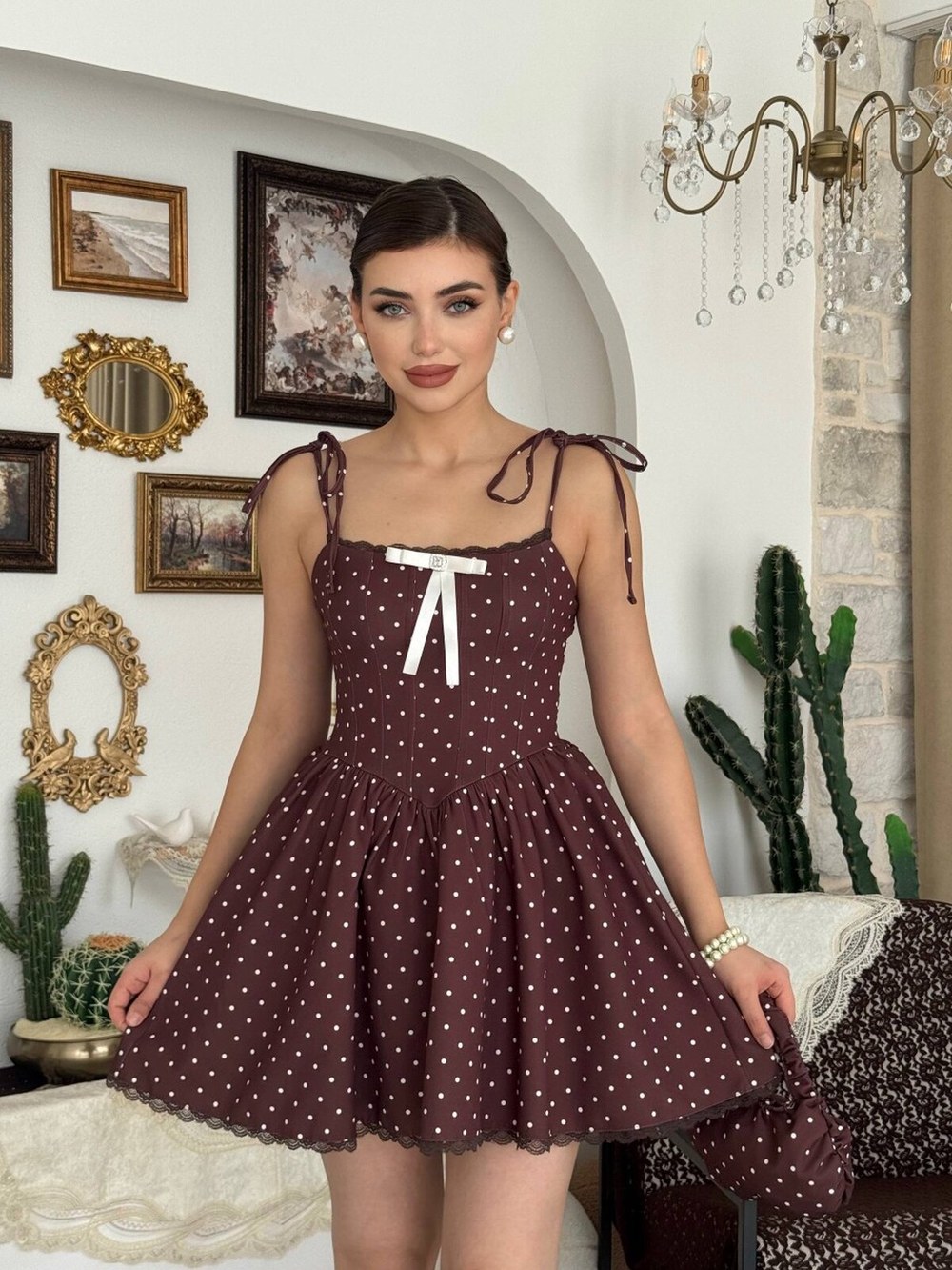 Seuss Broş Detaylı Elbise ETK-00880-kahve