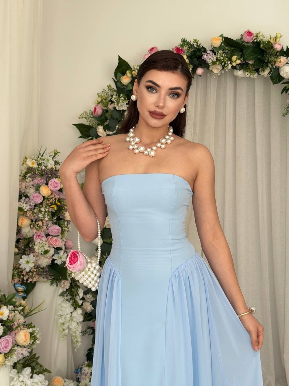 Reny Straplez Elbise ETK-00869-bebe-mavisi