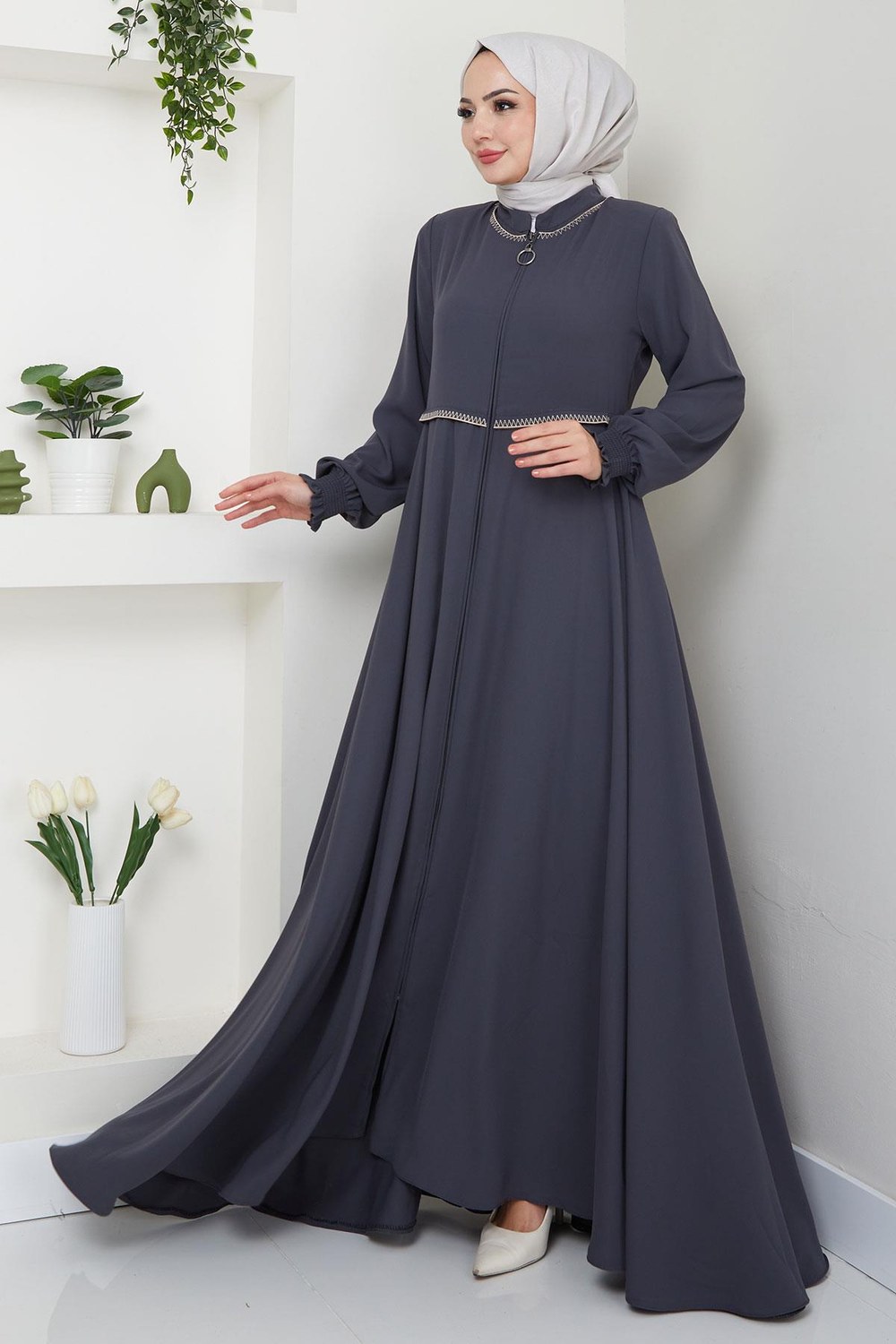 Nakışlı Mevlana Ferace Antrasit HM2359