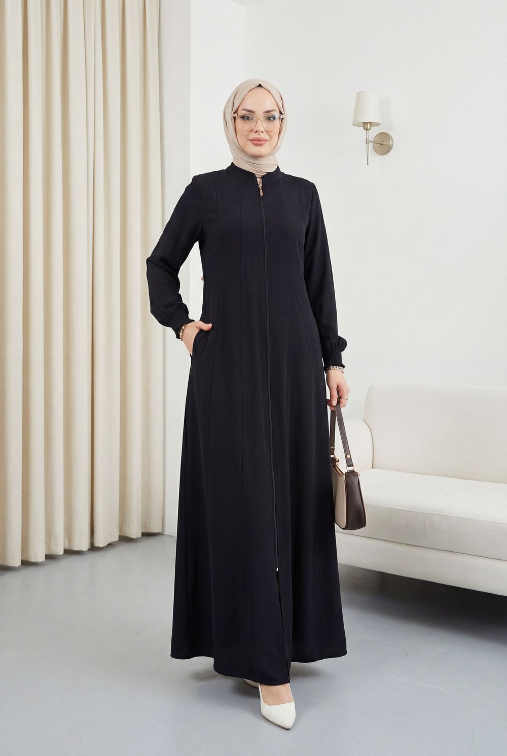 Parçalı Mevlana Ferace Siyah HM2362