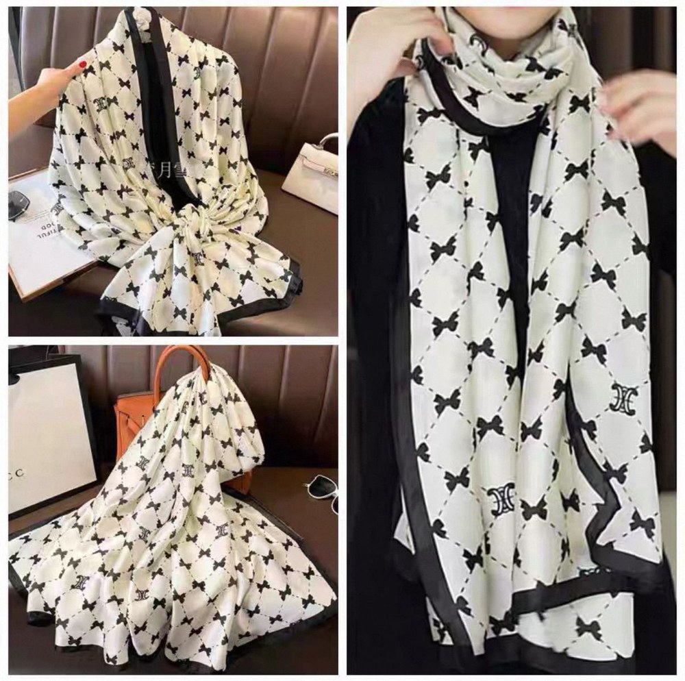 15398 Ekru Fiyonk Desenli Saten Şal 90x180 Cm