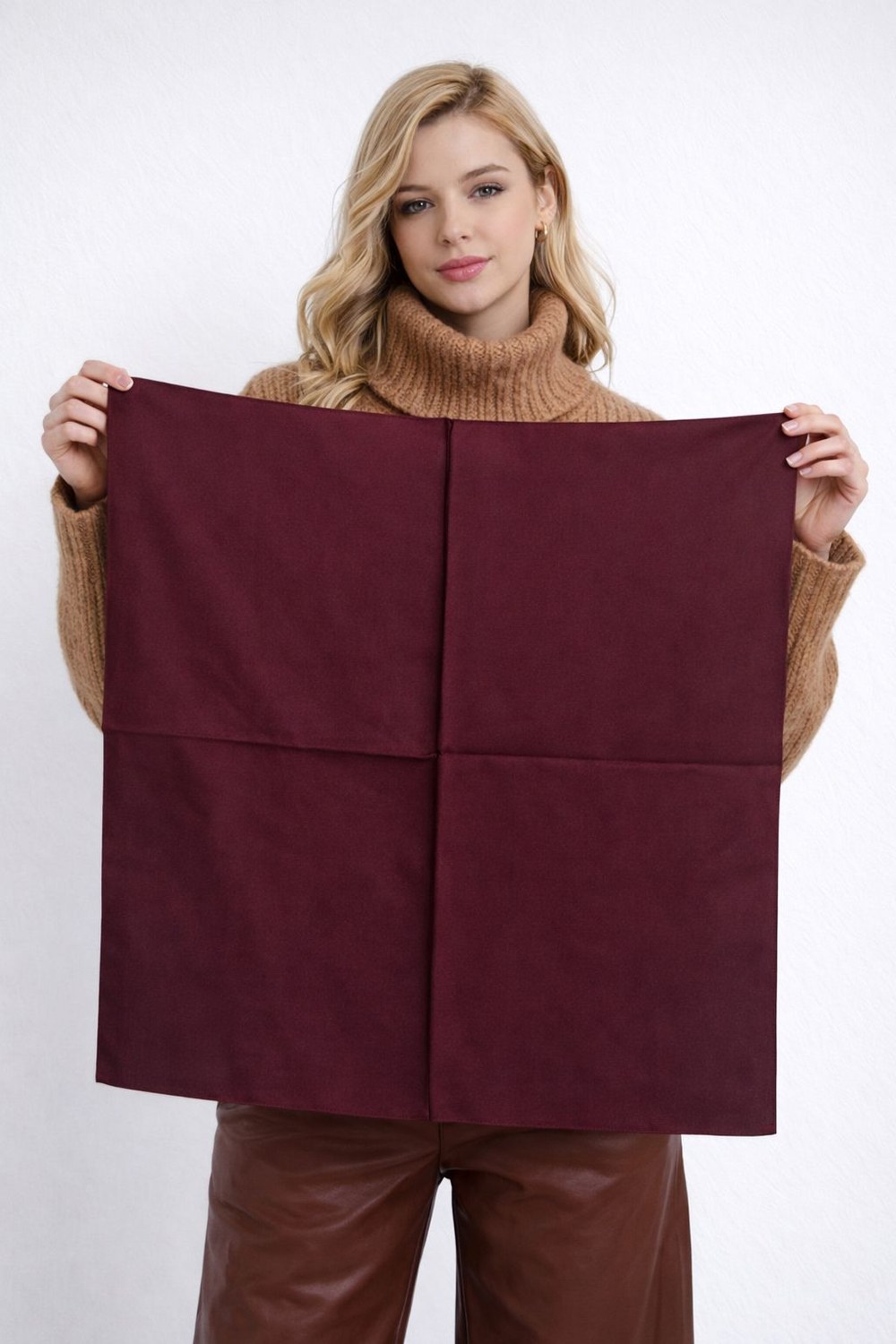 13731 Bordo Saten Bandana Fular 50x50 Cm