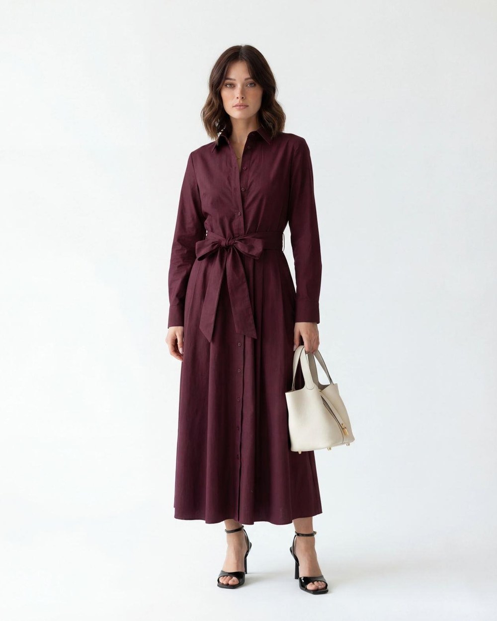 7607 Elbise-Bordo