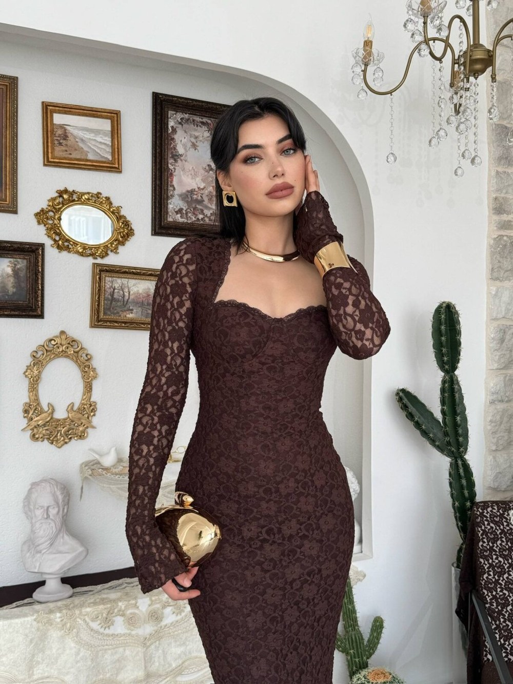 Jelon Midi Elbise ETK-00879-kahve