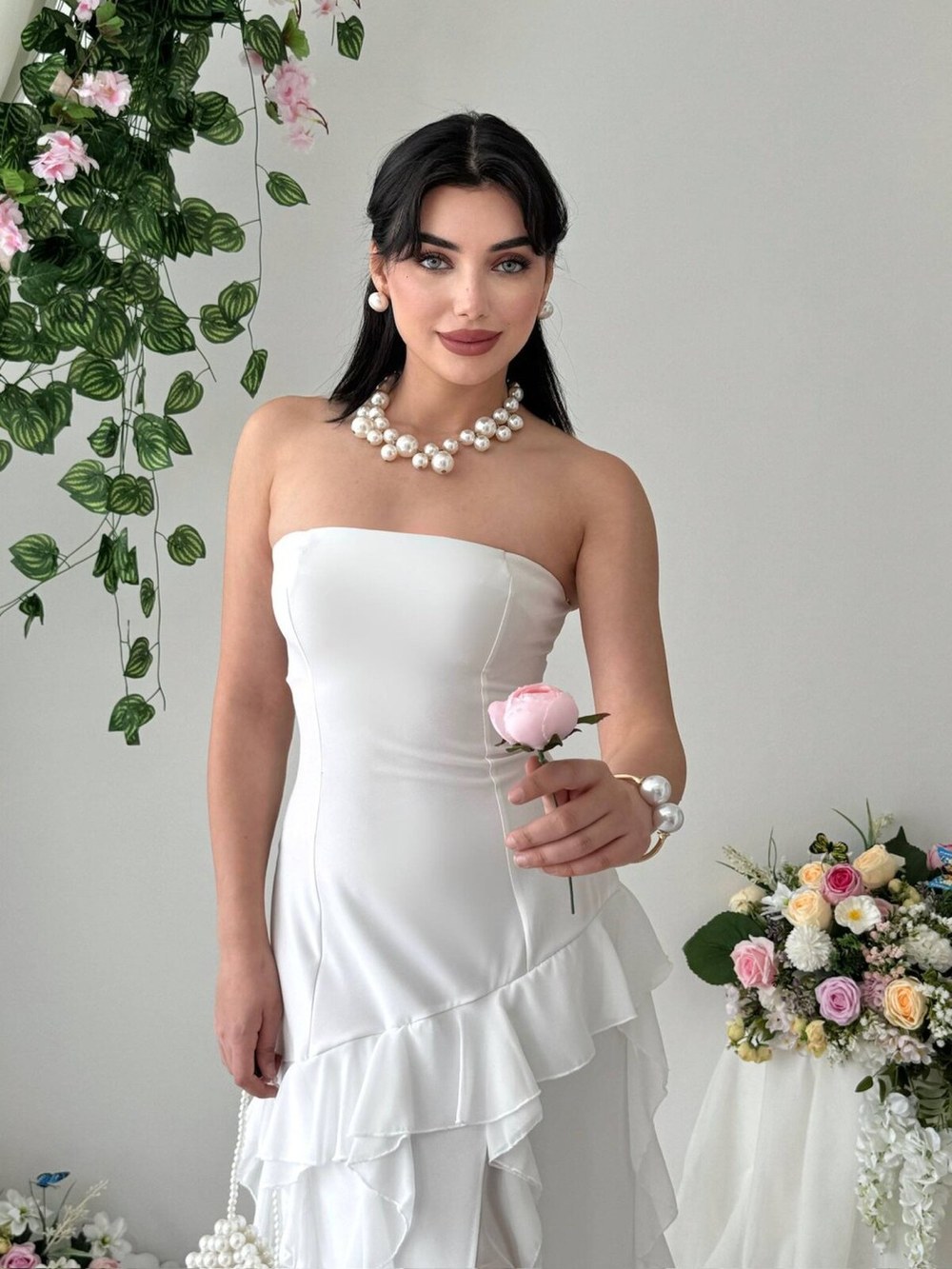 Madel Straplez Elbise ETK-00868-ekru