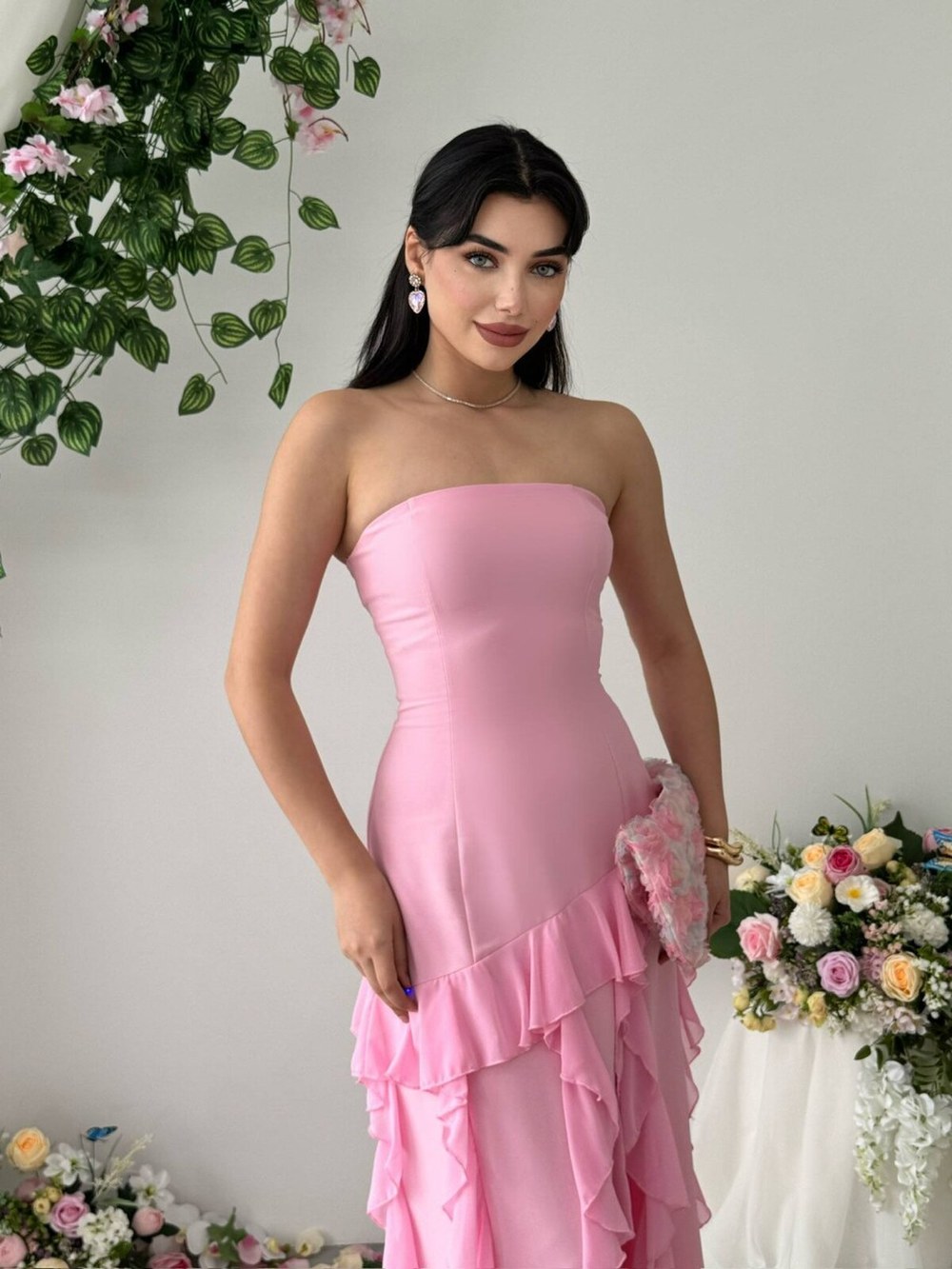 Madel Straplez Elbise ETK-00868-pembe