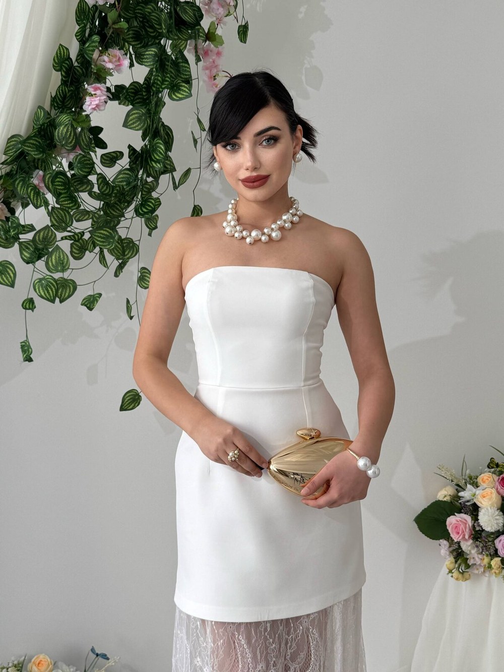 Ceson Straplez Elbise ETK-00911-beyaz