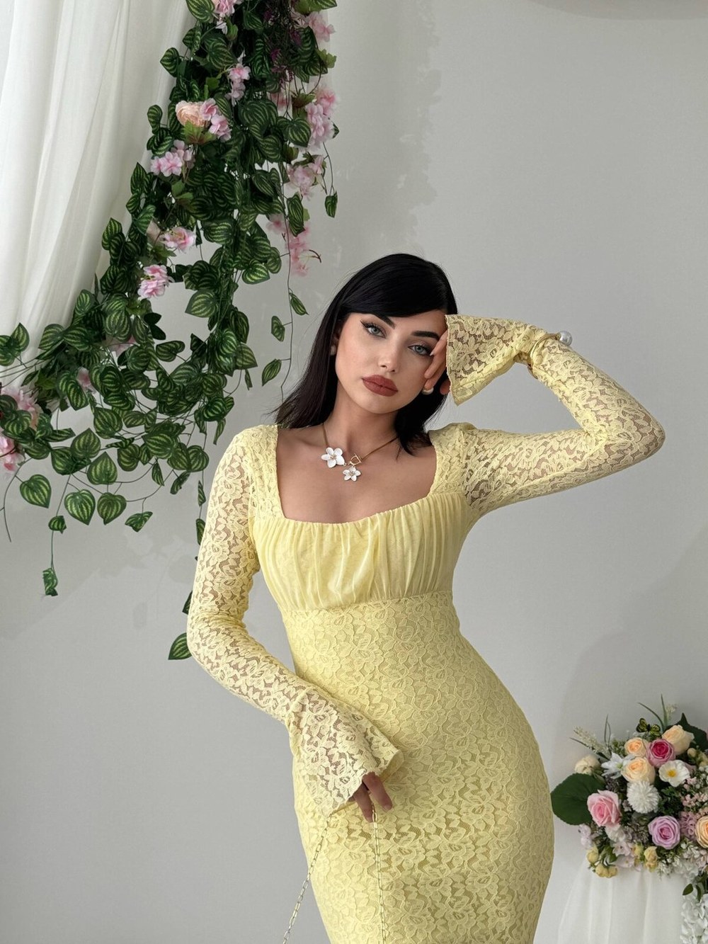 Porter Midi Elbise ETK-00247-sari
