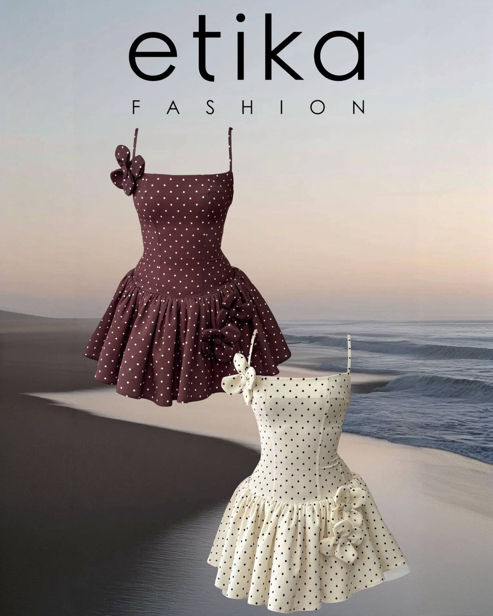 Keraj Çiçek Detaylı Elbise ETK-00906-kahve
